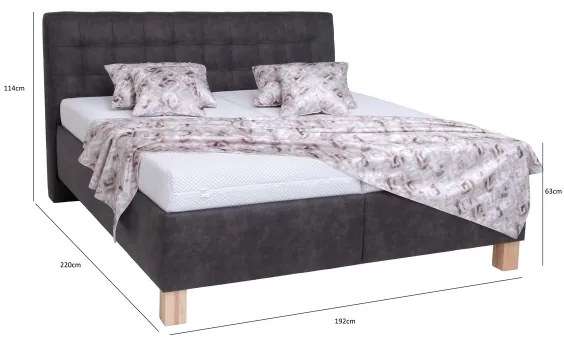 Pat tapițat VIOLET, 180 x 200 cm, gri închis, cu saltea și spațiu de depozitare