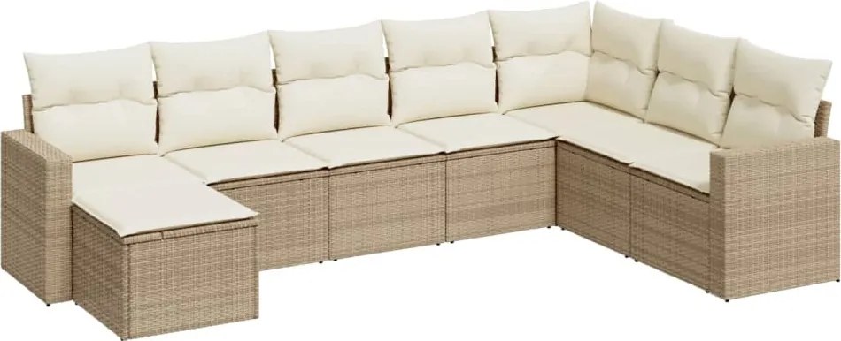 vidaXL Set canapele de grădină, 8 piese, cu perne, bej, poliratan
