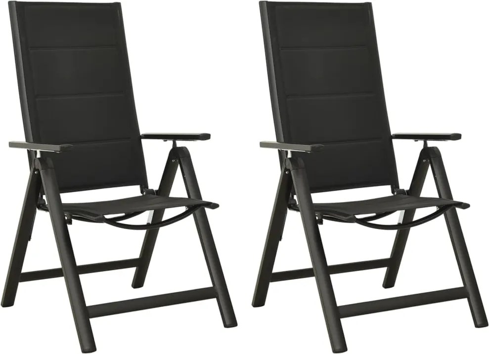 vidaXL Scaune de grădină pliante, 2 buc., negru, textilenă&aluminiu