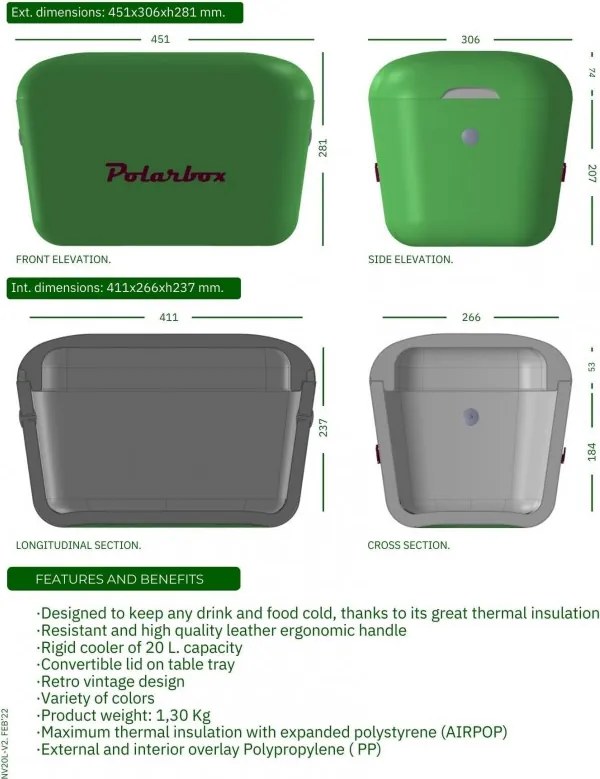 Geanta frigorifica Polarbox Classic, 20 litri, Polistiren AIRPOP, 5-15°C pana la 24 h, Curea clasică din piele, Albastru/Roz