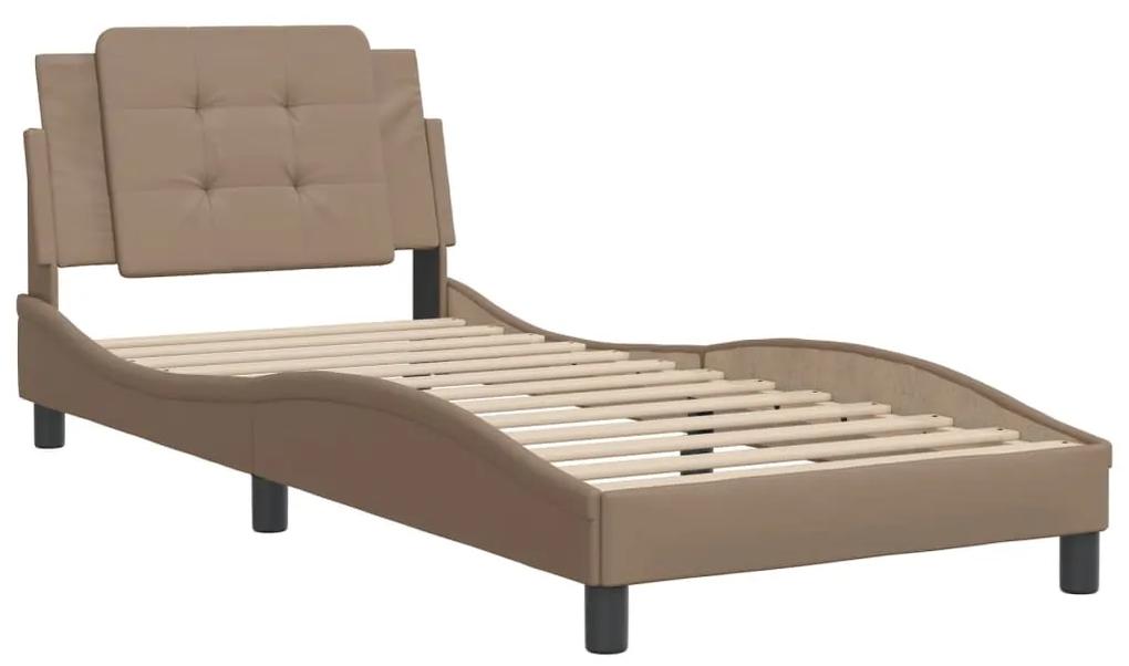 3208167 vidaXL Cadru de pat cu tăblie, cappuccino, 100x200 cm, piele ecologică