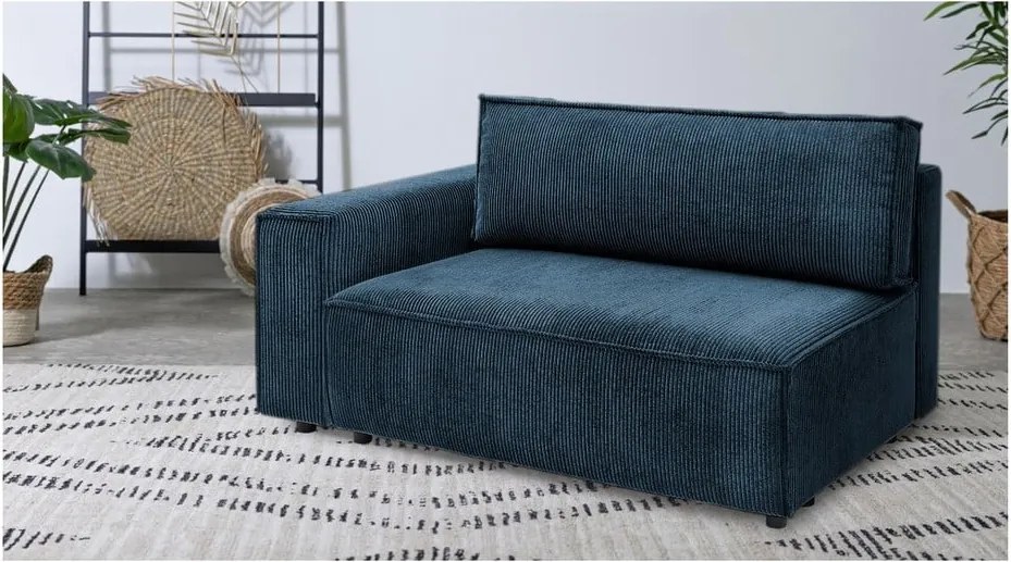 Modul pentru canapea albastru închis cu tapițerie din catifea reiată (cu colț pe partea stângă ) Nihad modular – Bobochic Paris