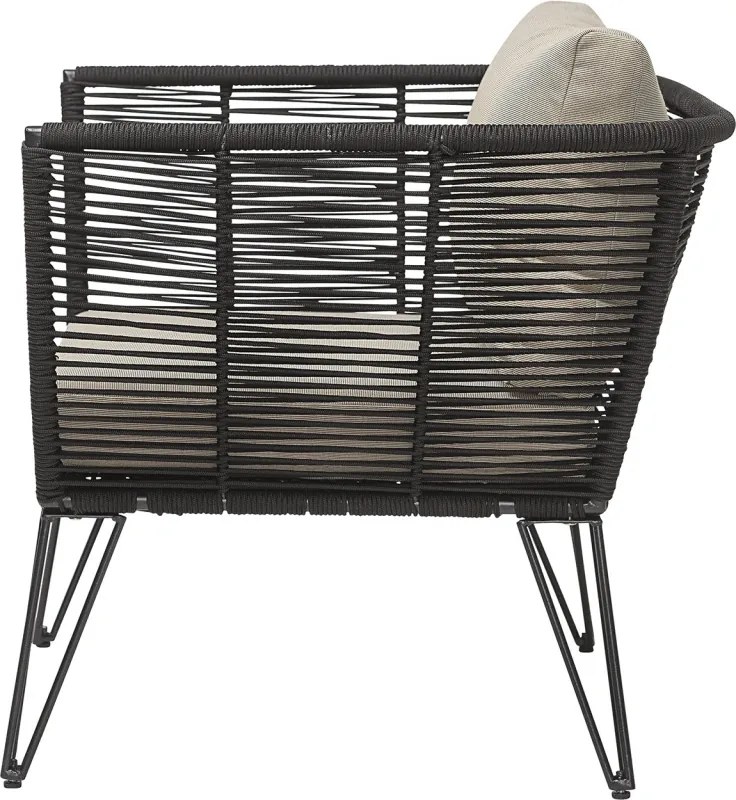 Fotoliu de exterior, negru, din metal, cu perne bej incluse, Mundo