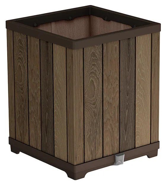 Cutie decorativă pătrată din plastic cu relief, 74 L, nuc