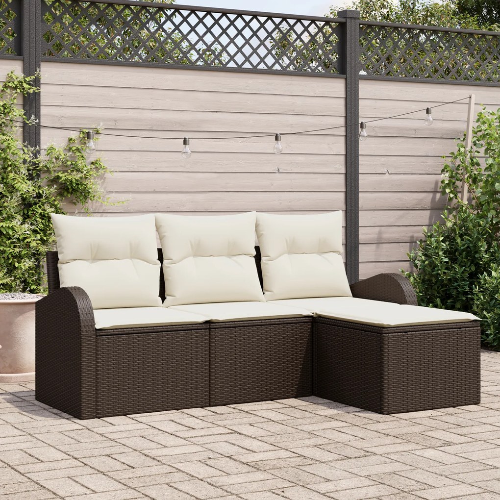 vidaXL Set de canapele pentru grădină cu pernă 4 pcs Maro Rattan poli