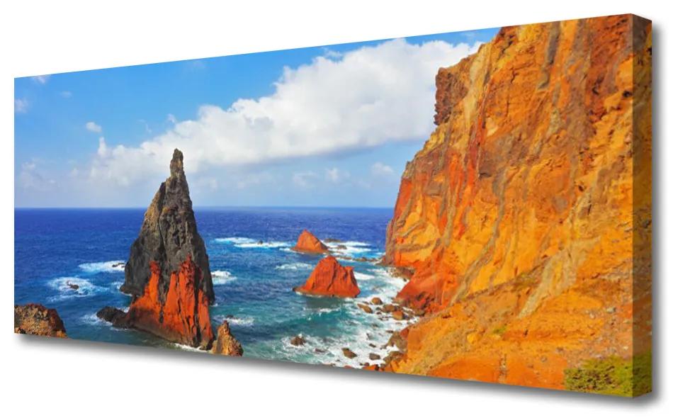 Tablou pe panza canvas Sea Rock Peisaj Galben Gri Maro Albastru