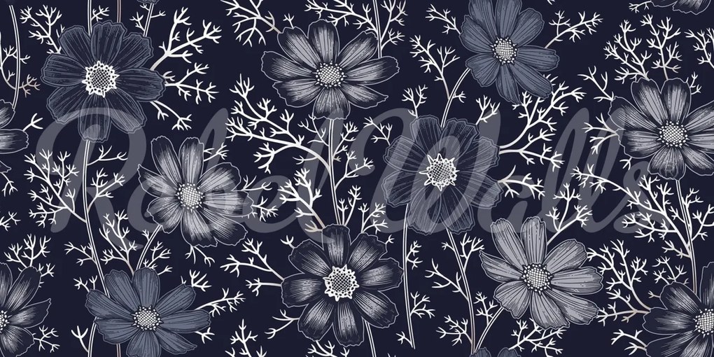 Fototapet, Grand Flowers, Blue, Rebel Walls