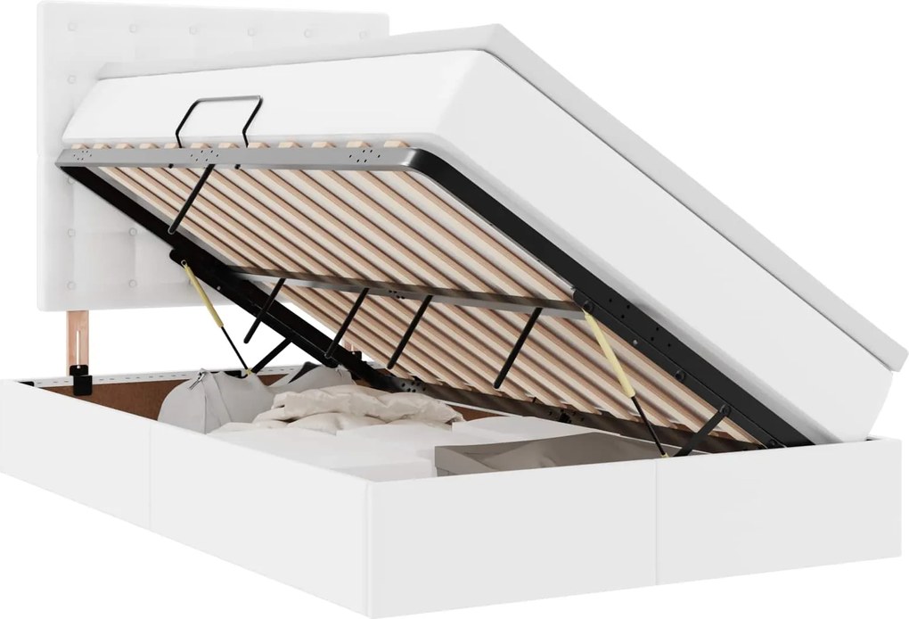 vidaXL Pat cu saltea și LED Alb pur 120 x 200 cm Piele artificială