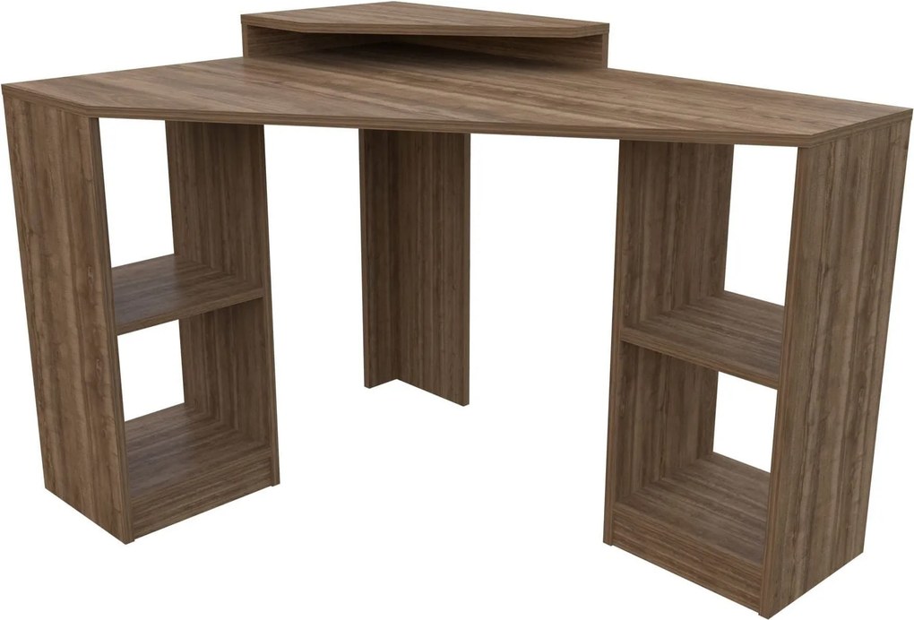 Birou de colt FLOATING, nuc inchis, PAL melaminat, 120x90x77 cm