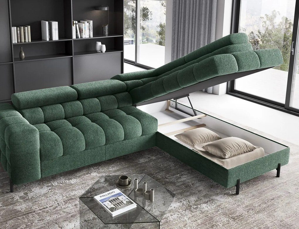 Coltar extensibil dreapta 5 locuri ELTAP, RT-35AMO, Ferucce, 276x200x93 cm, lemn/poliester, verde inchis