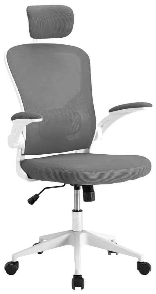 Scaun de birou ergonomic cu suport lombar si tetiera, gri