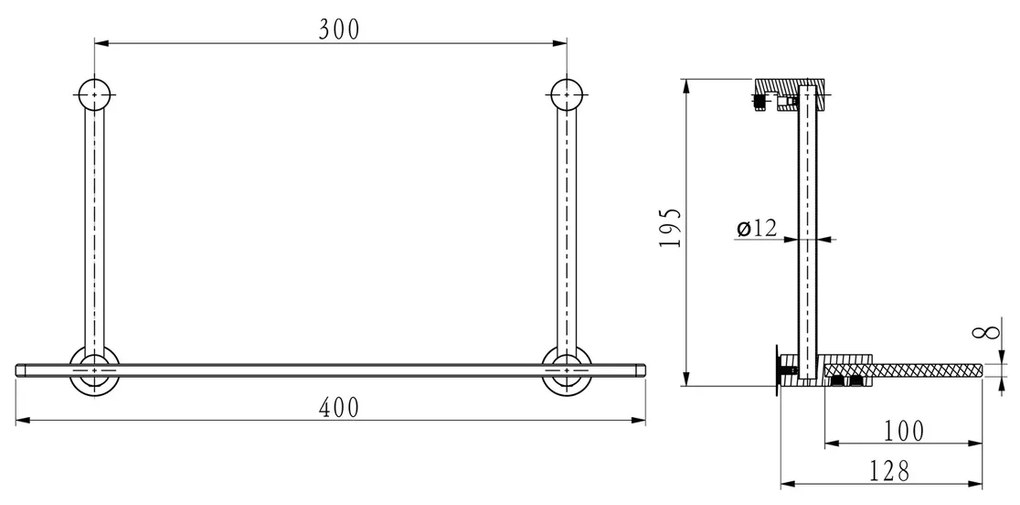 Raft suspendat din sticlă SAPHO 1301-15 pentruperetele de duș 40 x 18 x 12,5 cm, argintiu