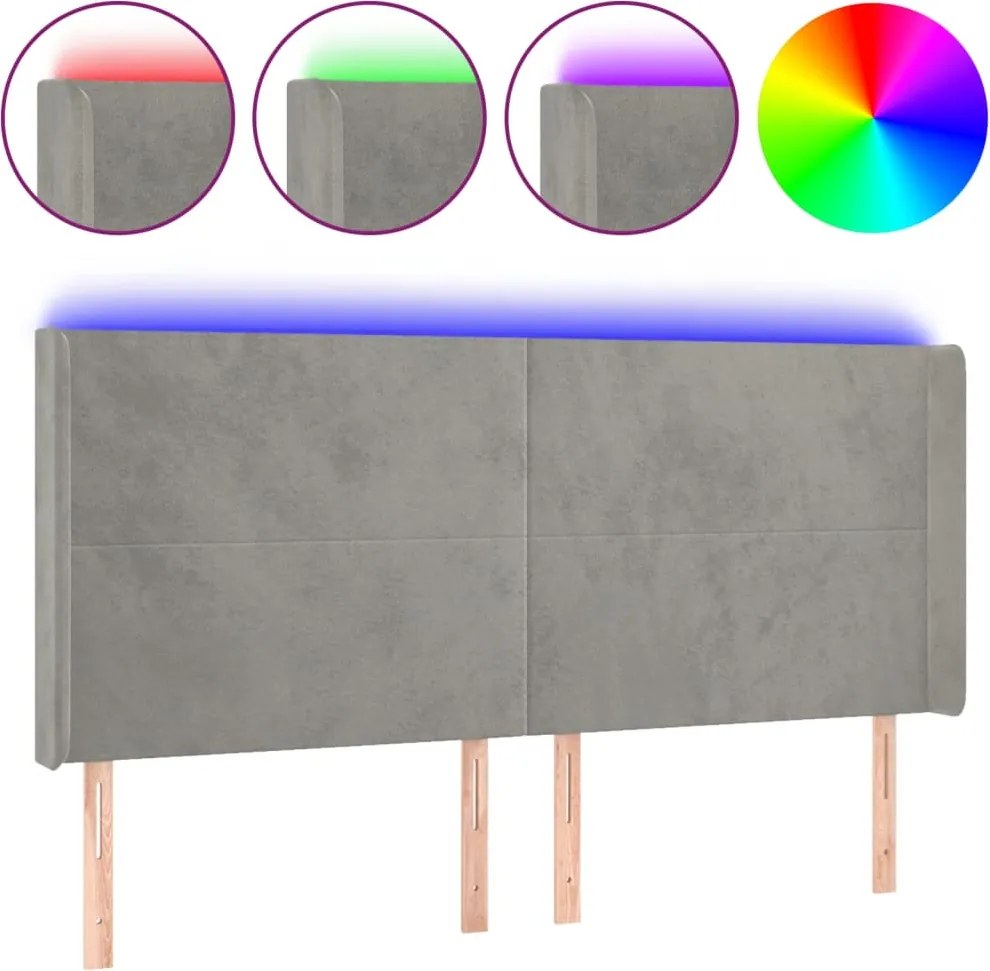 vidaXL Tăblie de pat cu LED, gri deschis, 183x16x118/128 cm, catifea