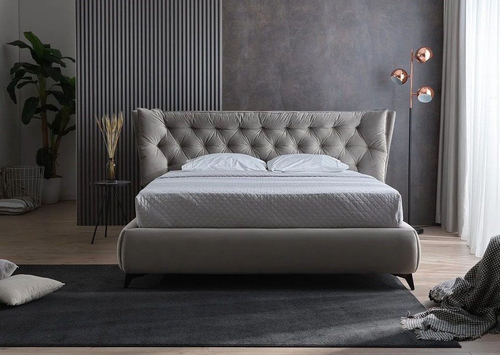 Pat matrimonial Amelia 1 cu somiera fixa si saltea