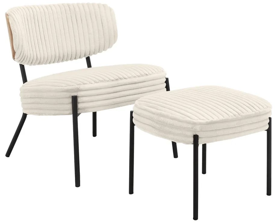 Fotoliu cu taburet crem cu tapițerie din catifea reiată Jerry – Støraa