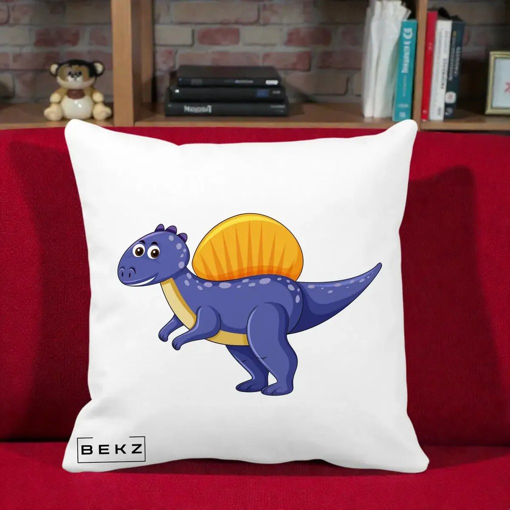 Perna Decorativa Spinozaur Kawaii, 40x40 cm, Alba Mata, Husa Detasabila, Perna Inclusa, BEKZ®