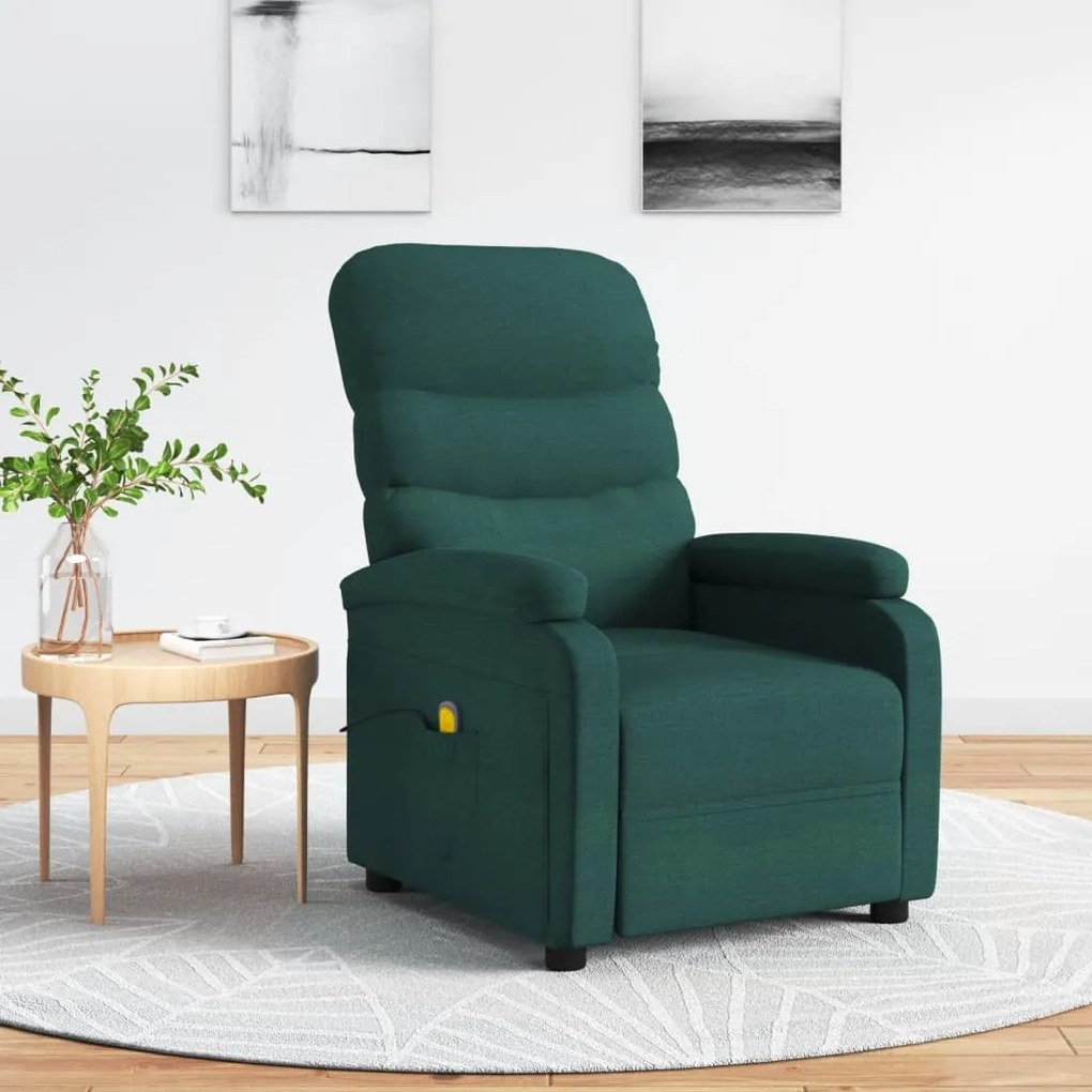 321232 vidaXL Fotoliu de masaj, verde închis, material textil