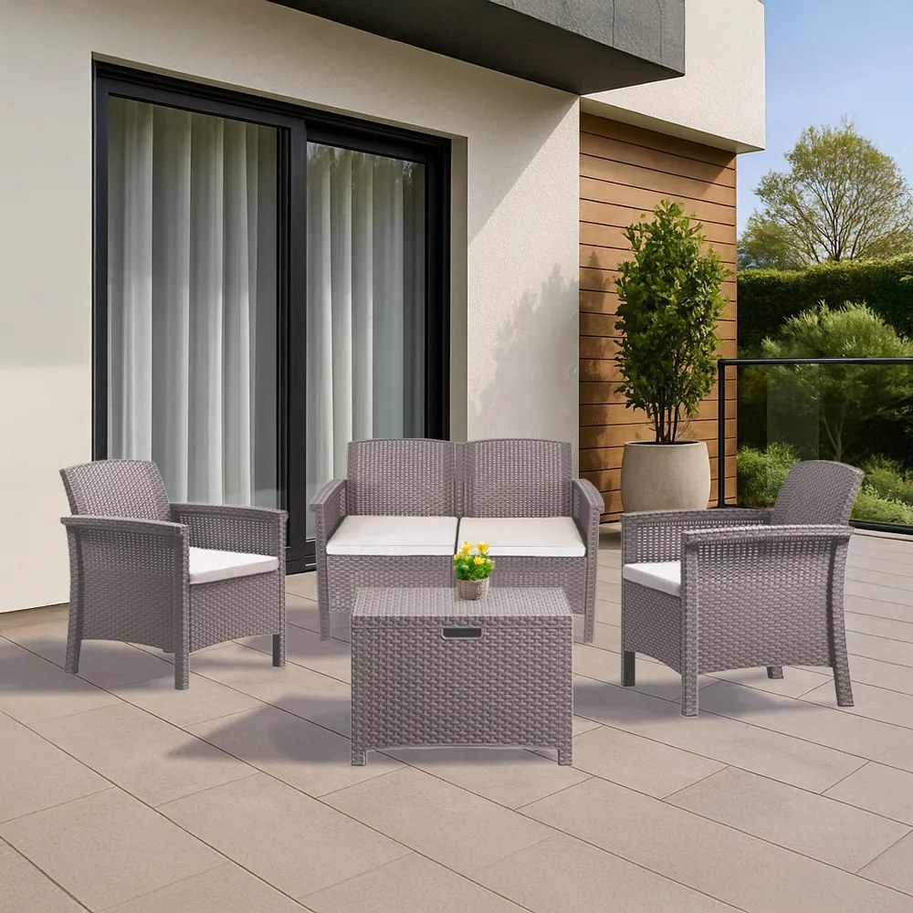 Set de mobilier de grădină Venus II cu 4 locuri, culoare grafit și cappuccino