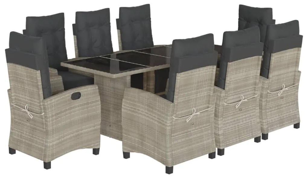 3212931 vidaXL Set mobilier grădină cu perne, 9 piese, gri deschis, poliratan