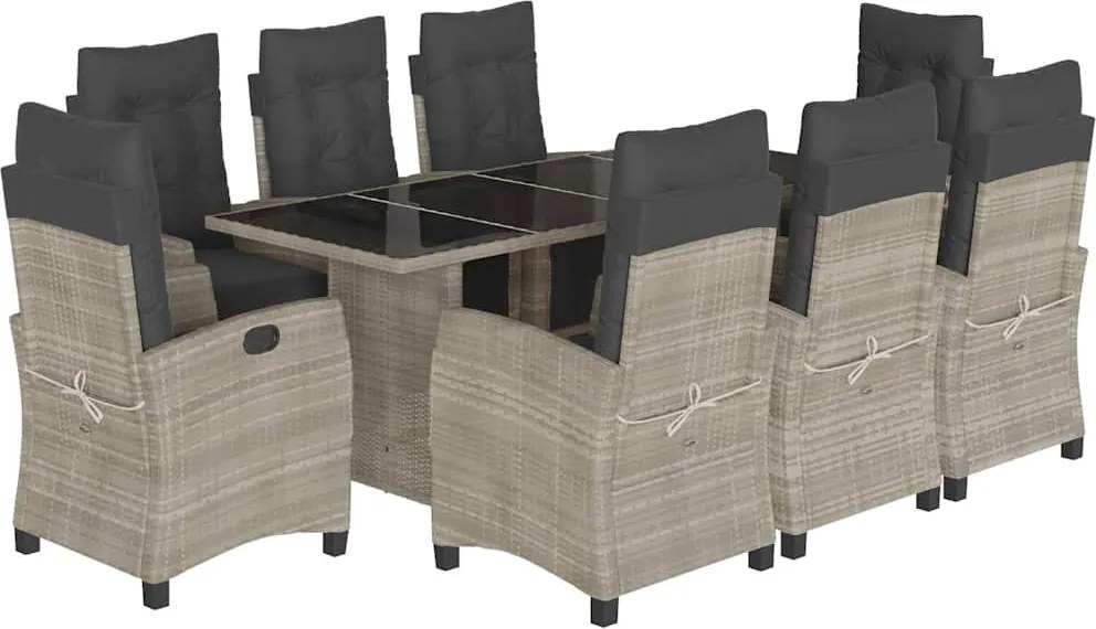 vidaXL Set mobilier grădină cu perne, 9 piese, gri deschis, poliratan