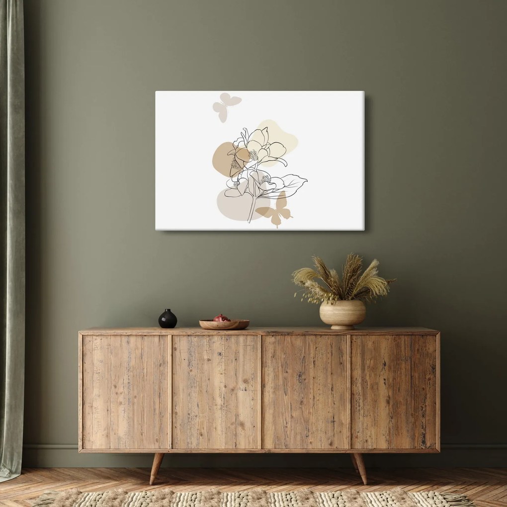 Tablou - Flori bej cu fluture N⁰1 (90x60 cm)