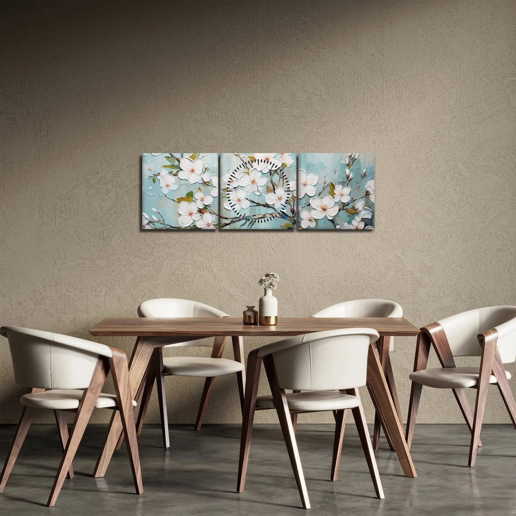 Tablou - Pictură, ramuri de copac înflorit (cu ceas) (90x30 cm)