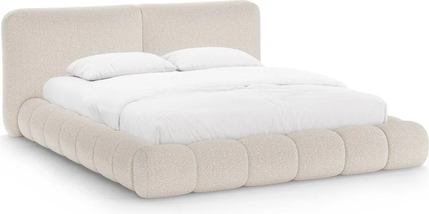 Pat matrimonial bej tapițat cu spațiu de depozitare cu somieră 160x200 cm Solange – Micadoni