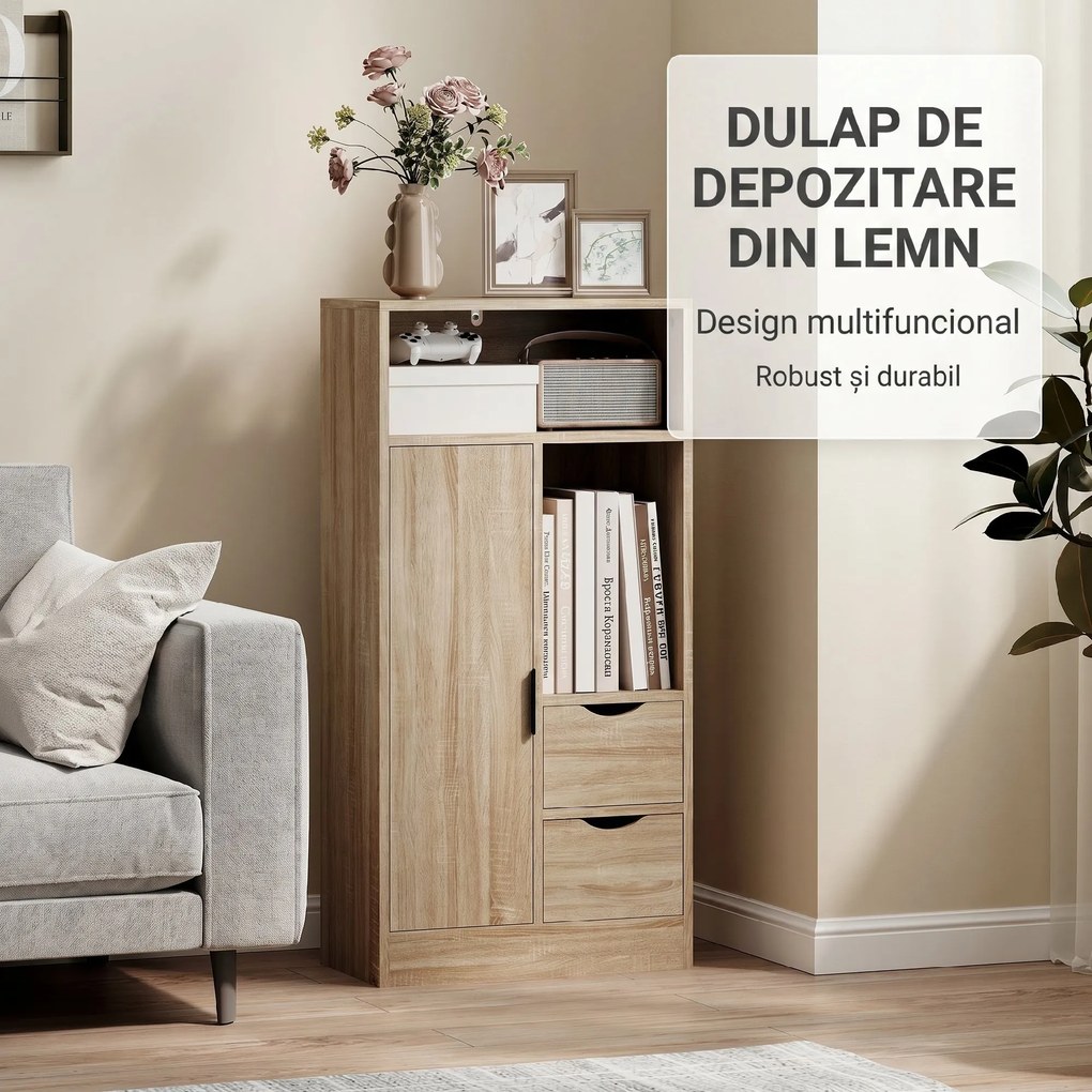 HOMCOM Dulăpior de Baie Salvaspațiu cu 2 Sertare, Rafturi și Dulăpior, Lemn | Aosom Romania
