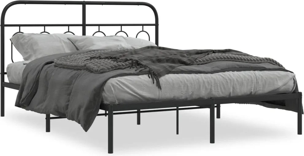 vidaXL Cadru de pat metalic cu tăblie, negru, 140x200 cm