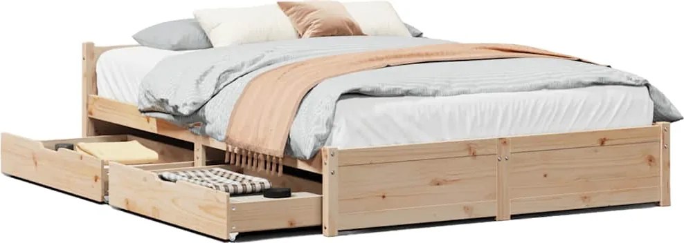 vidaXL Cadru de pat fără saltea, 135x190 cm, lemn masiv de pin