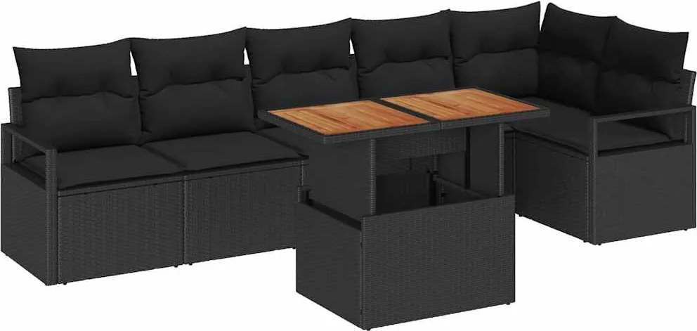 vidaXL Set de masă pentru grădină cu pernă 7 pcs Negru și Maro