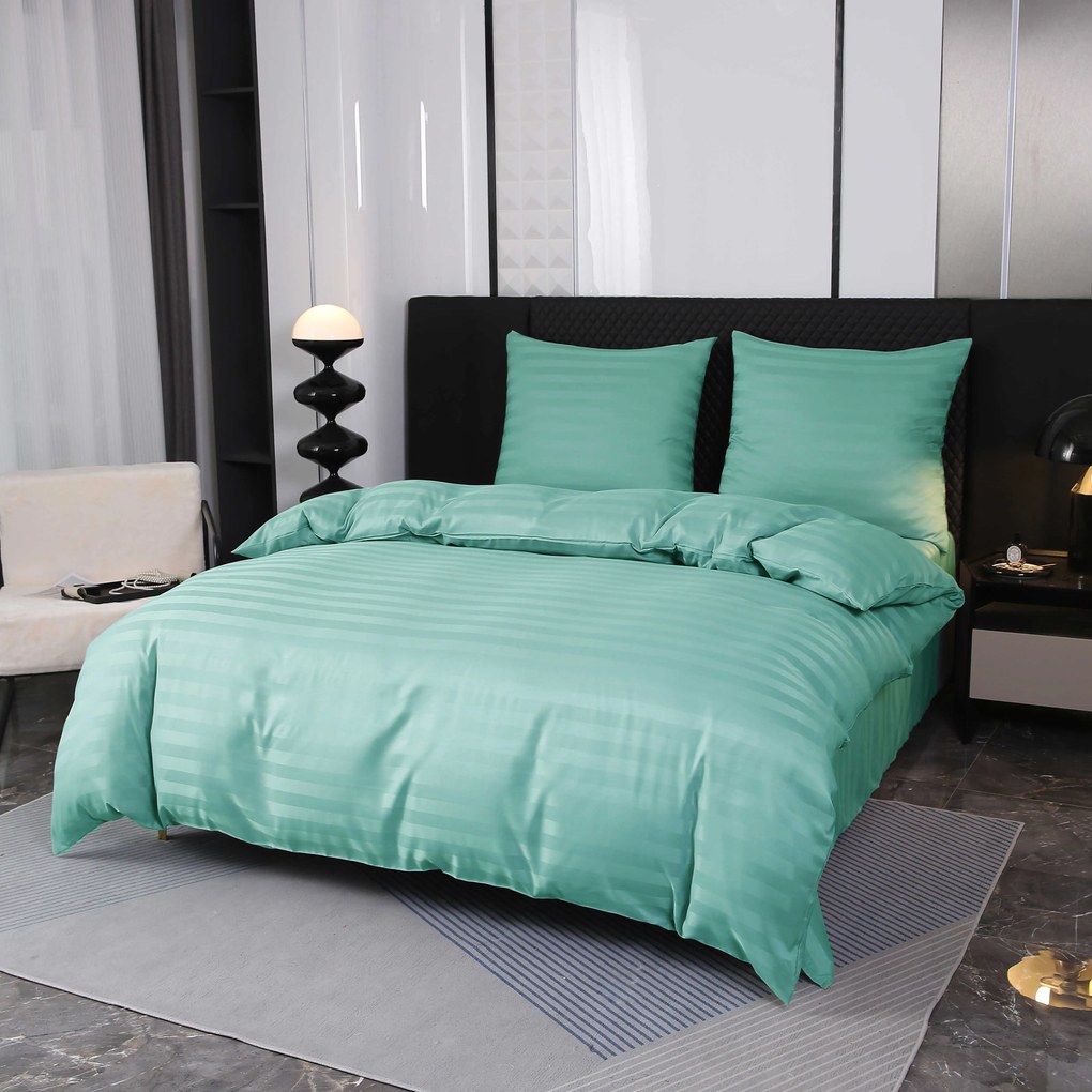 Lenjerie de pat hoteliera din microfibra JASMINE menta - dunga 2 cm Dimensiunile lenjeriei: 2 buc 70 x 80 cm | 160 x 200 cm