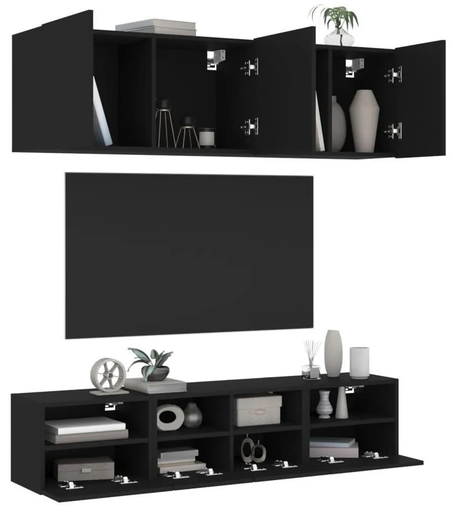 Unitati TV de perete, 5 piese, negru, lemn prelucrat