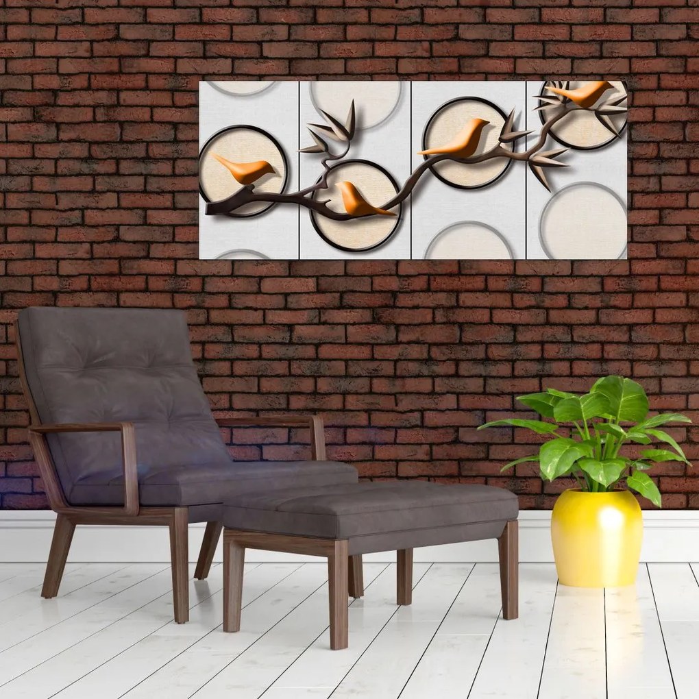 Tablou artistic - Păsărele pe creangă (120x50 cm)