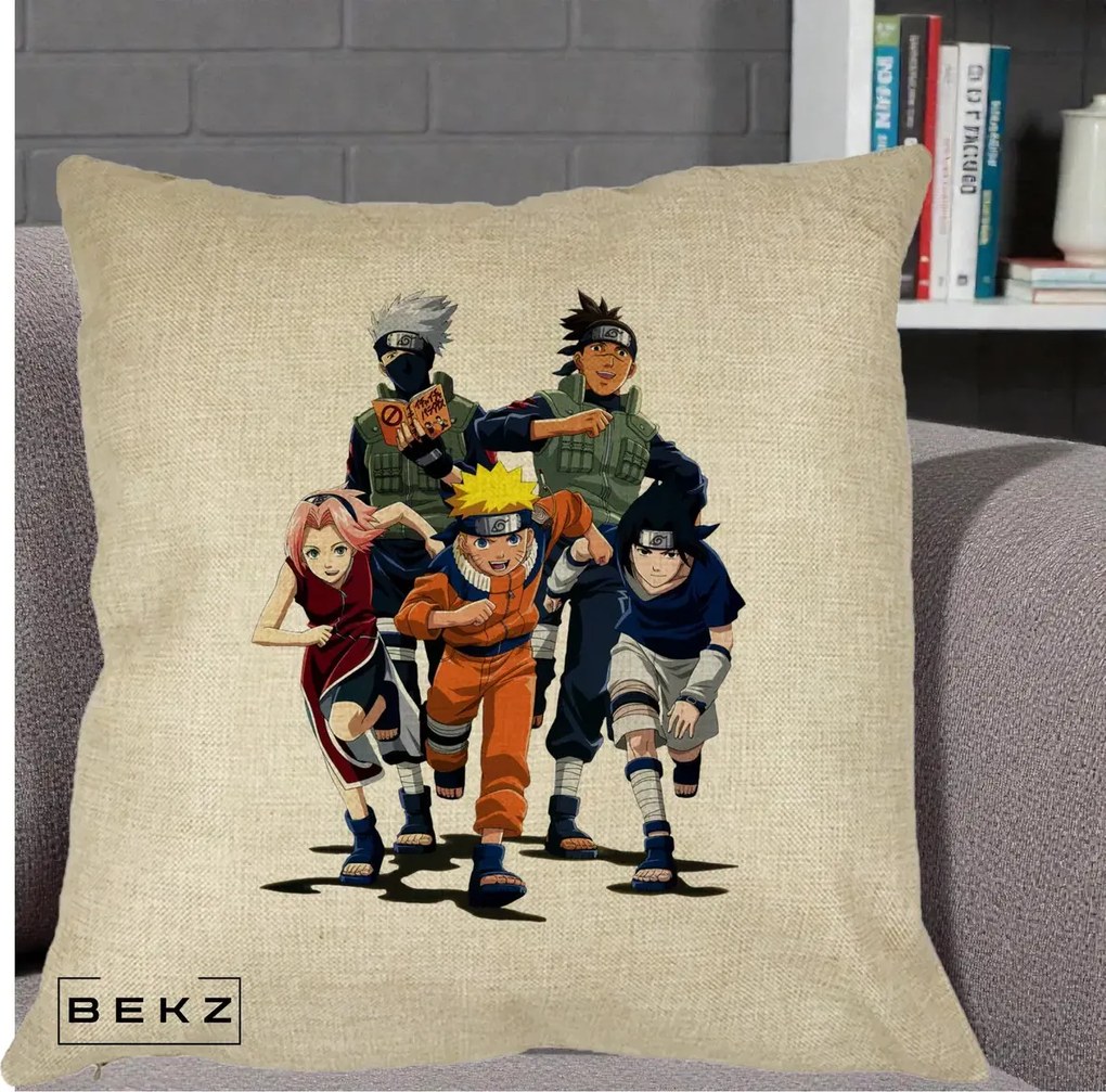 Perna Personalizata Naruto Echipa 7 Kakashi Sensei, 40x40 cm, Crem, Husa Detasabila, Perna Inclusa, BEKZ®
