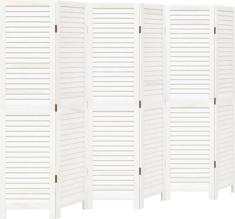 vidaXL Paravan cameră 6 panouri, alb, lemn masiv paulownia