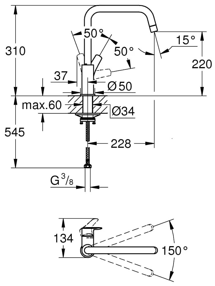 Baterie bucatarie Grohe Eurosmart, monocomamda, crom - 30567000