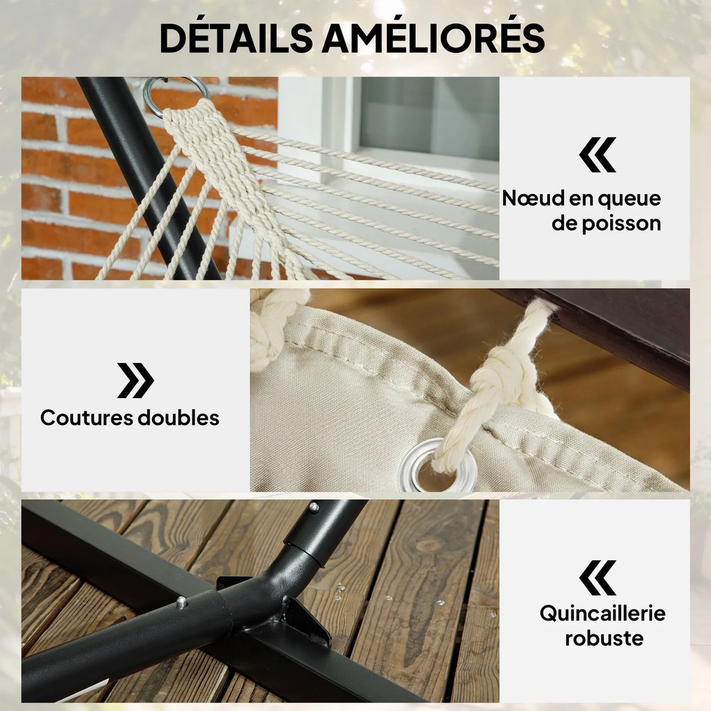 Outsunny Hamac pe suport, hamac cu suport din oțel, pernă, bare de întindere, 368 x 140 x 110 cm, cremă | Aosom Romania