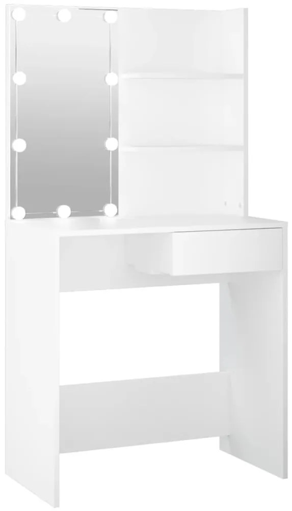 Masa de toaleta cu LED, alb, 74,5x40x141 cm