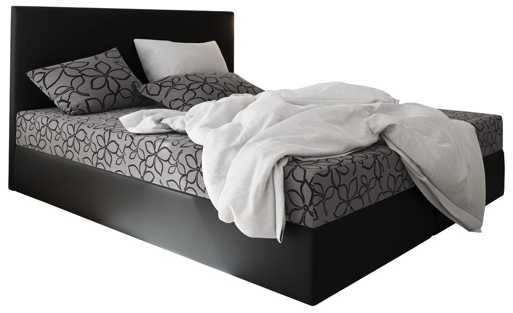 Pat matrimonial Boxspring 140 cm Lilac Comfort (Motiv + Negru) (cu saltea și sp. depozitare). 1056070