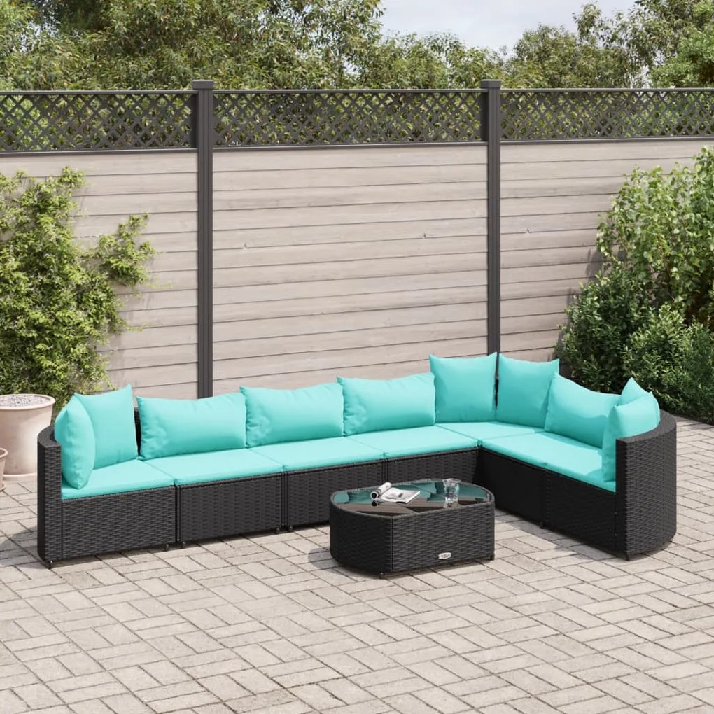 3308388 vidaXL Set mobilier de grădină cu perne, 8 piese, negru, poliratan