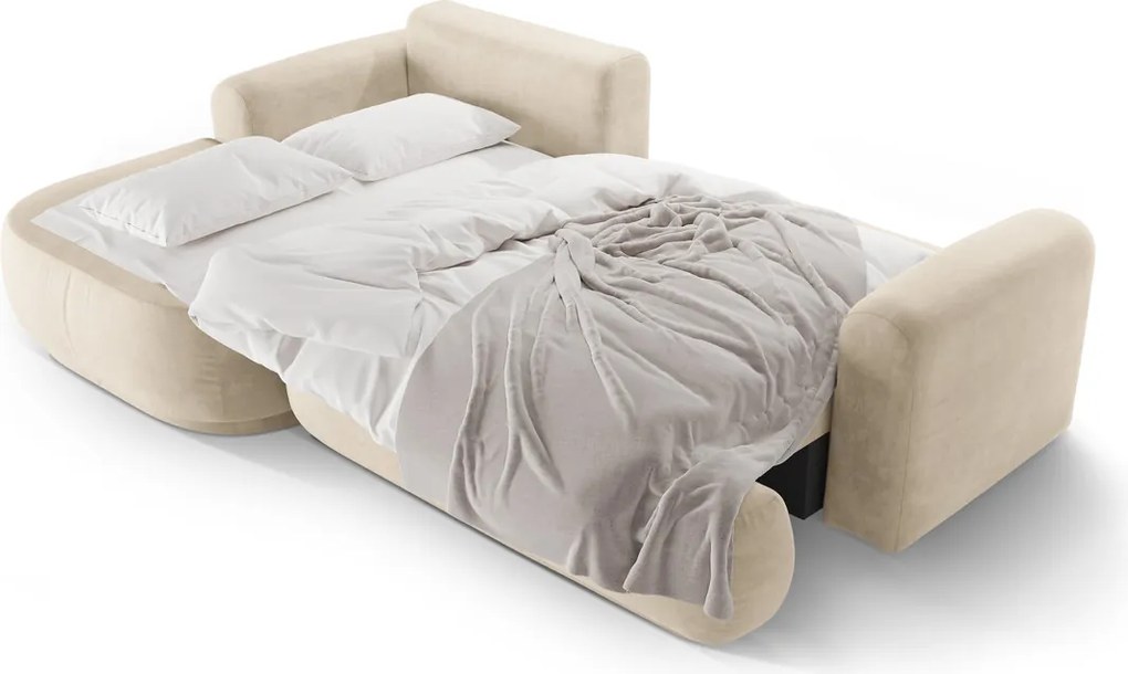 Coltar extensibil stanga 5 locuri, modular, cu lada depozitare, Ella, Micadoni Home, 271x174x94 cm, catifea, bej deschis