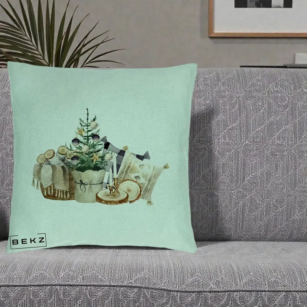 Perna Decorativa Colt Cozy de Craciun Boho, 40x40 cm, Verde Menta, Husa Detasabila, Perna Inclusa, BEKZ®