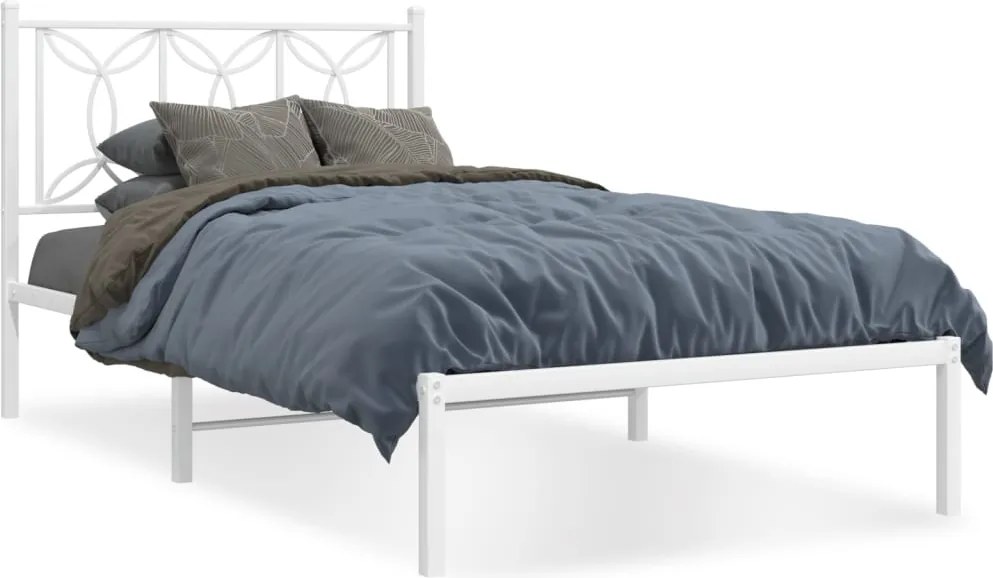 vidaXL Cadru de pat din metal cu tăblie, alb, 107x203 cm