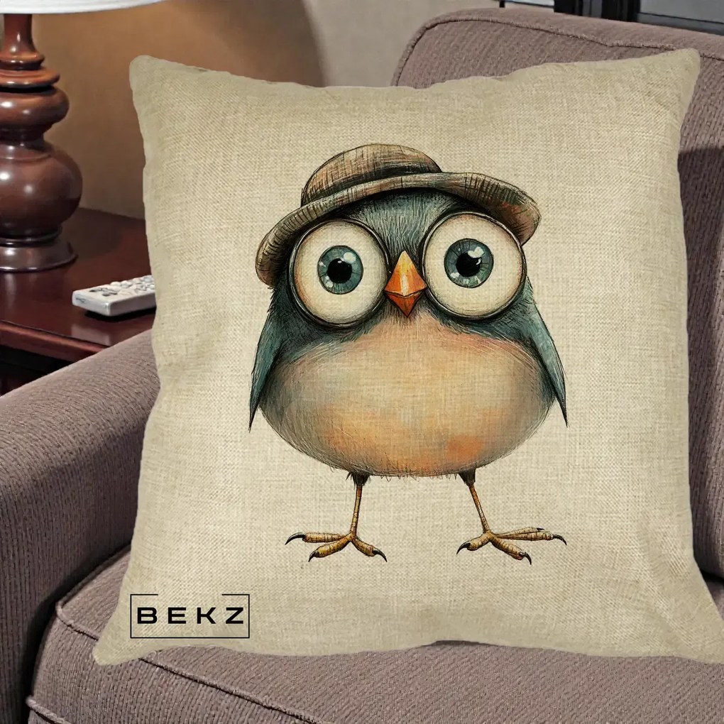 Perna Decorativa Pui cu Palarie Rotunda, 40x40 cm, Crem, Husa Detasabila, Perna Inclusa, BEKZ®