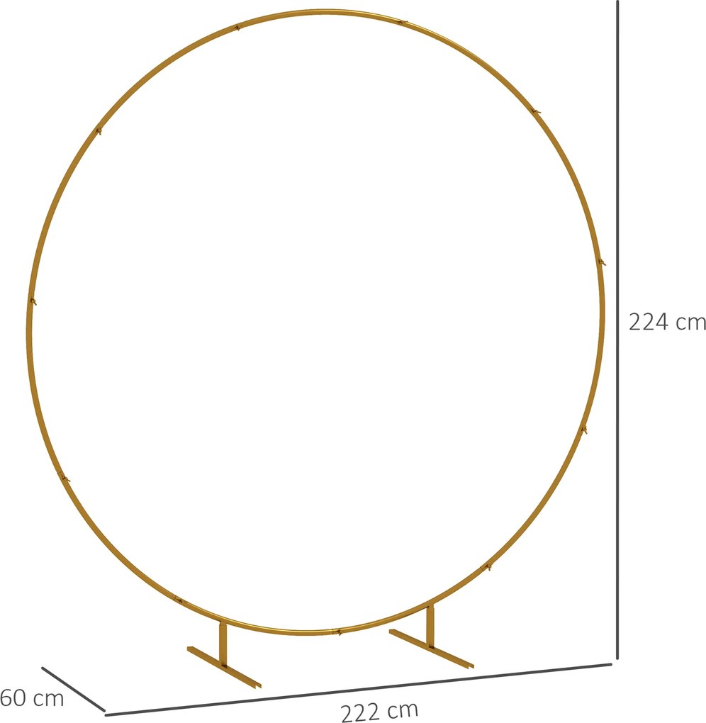 Outsunny Arc de Grădină din Oțel Auriu – Arc Decorativ Rotund pentru Baloane, Plante Cățărătoare, Flori – Pentru Nunți, Aniversări, Ceremonii – 2,24 m | Aosom Romania