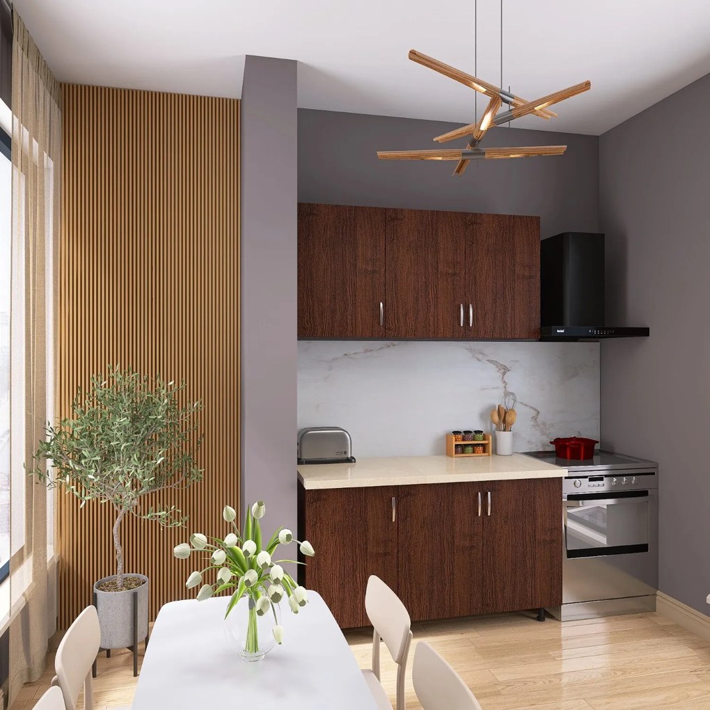Bucatarie ELA 120, Culoare Wenge, Material PAL 18mm, Blat Termorezistent