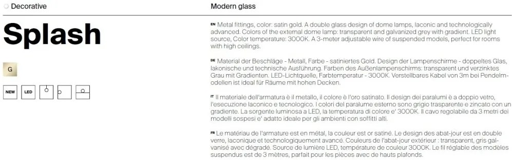 Pendul LED design decorativ Splash auriu/gri