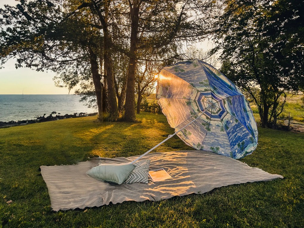Umbrela de soare alb-albastru, SOLSTICE 180 cm