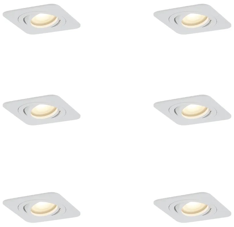 Set de 6 spoturi încastrate rotunjite albe GU10 50mm rotative și înclinabile IP44 - Alberto